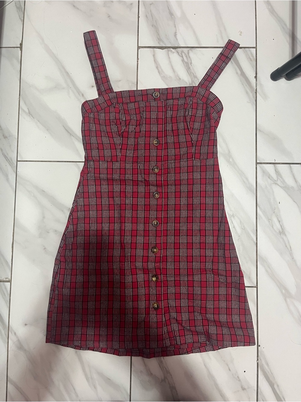 Hollister Red Plaid Mini Dress with Buttons